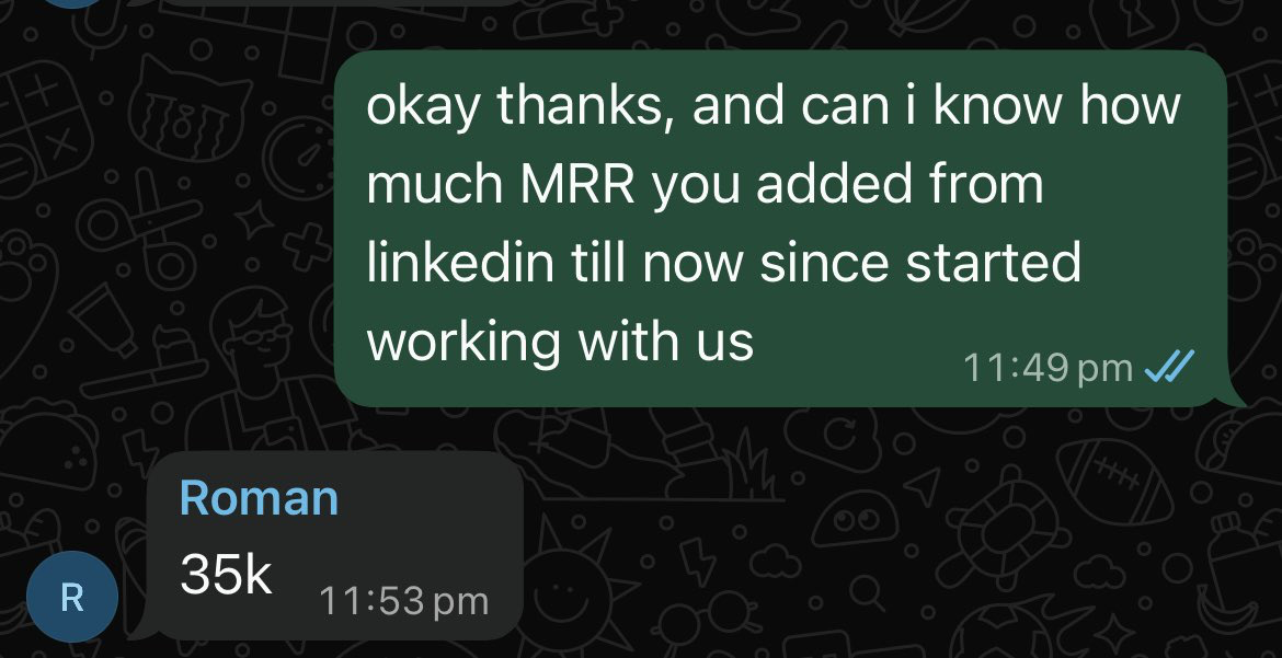Client message: 35k MRR added from LinkedIn
